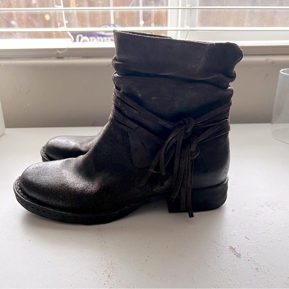 Born Amarena Brown Cross Distressed Strappy Fringe Boots - Picture 3 of 8